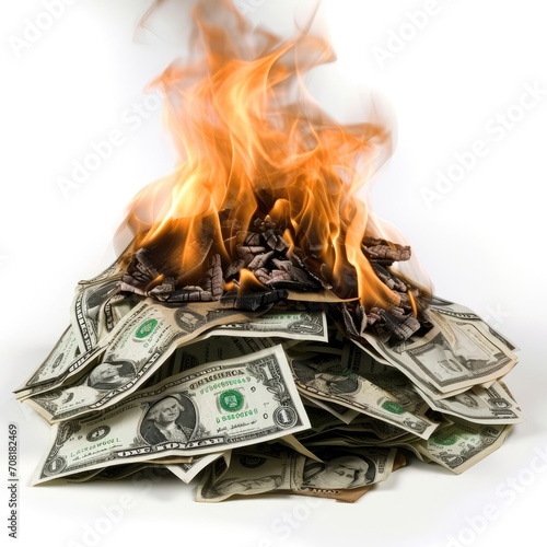 Pile of burning money, AI generated Image photo