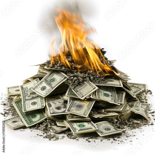 Pile of burning money, AI generated Image photo