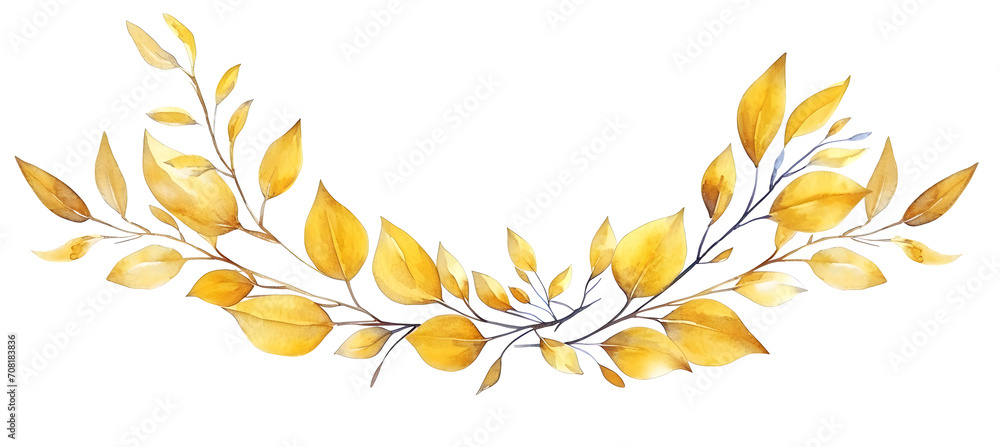 a watercolor wreath decorated with yellow leaves	
