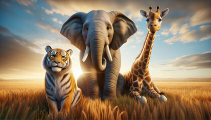 Wandcirkels Cartoons Lachende safaridieren in close-up  © watcharin