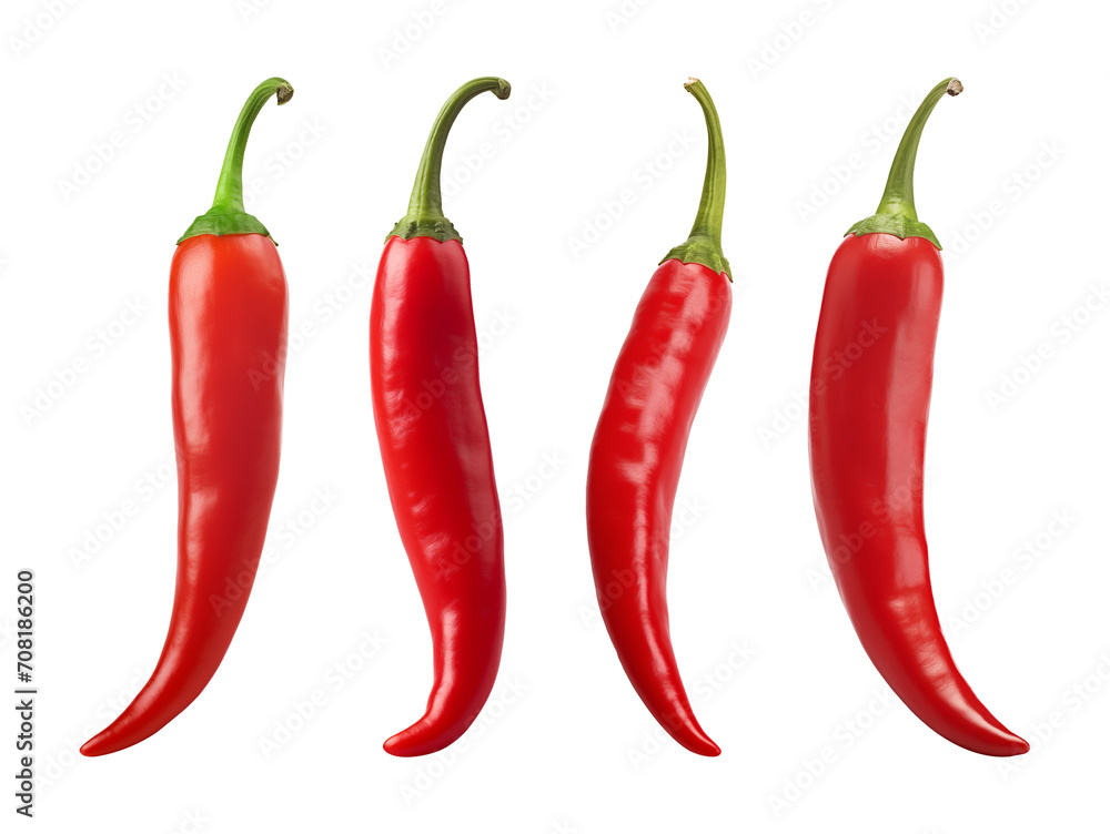 Red Chili Pepper Set Isolated on Transparent Background
