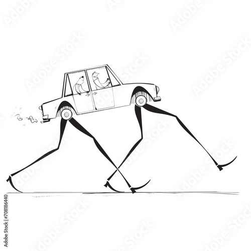 Driving car with giant legs