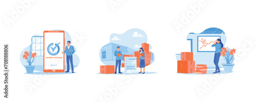 Make online payments. I am confirming orders and customer addresses. Promote business products at home. Order Confirmation concept. Set Flat vector illustration. photo