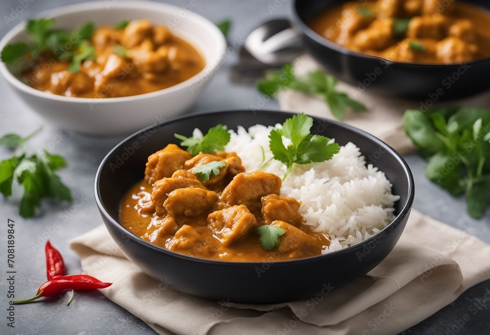 Chicken curry with jasmine rice indian food concept Chicken curry with jasmine rice indian food concept