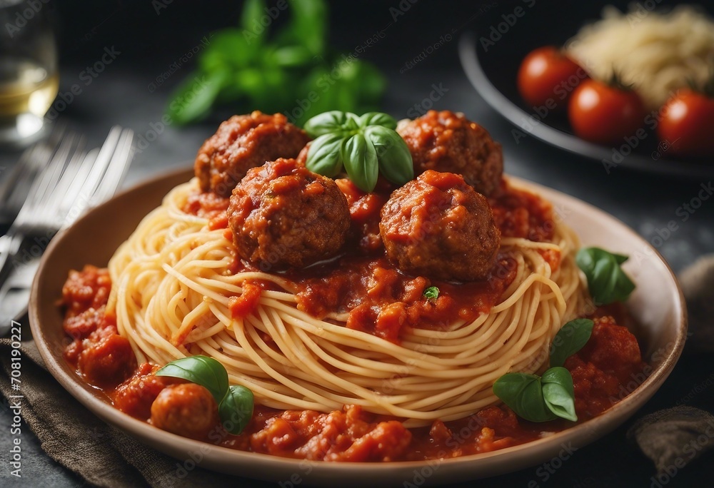 Spaghetti with tomato sauce and meatballs Spaghetti with tomato sauce and meatballs