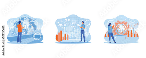 Concept of hi tech and communication. High technology and communications. Innovation network, digital marketing. Technology and banking. flat vector modern illustration 