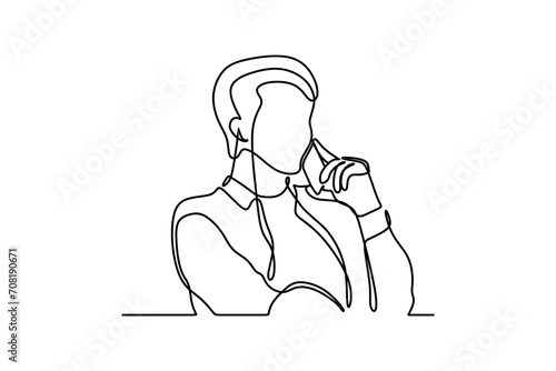 continuous line drawing of young man talking on cellphone. Business concept. One line drawing. Doodle vector illustration