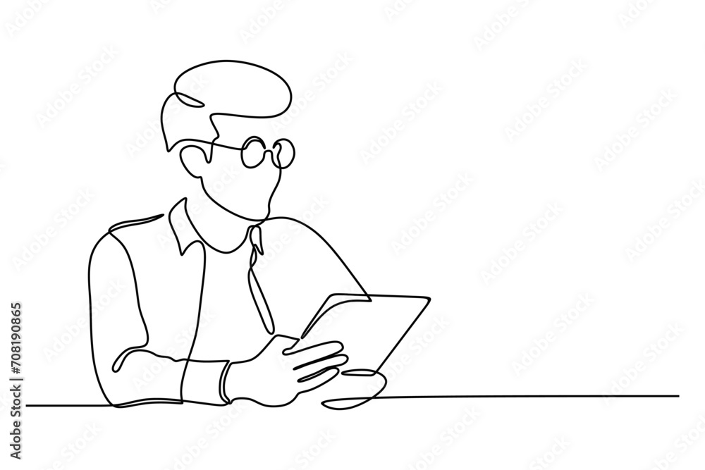 continuous line drawing of businessman holding documents while celebrating success continuous line drawing of businessman holding documents while celebrating success