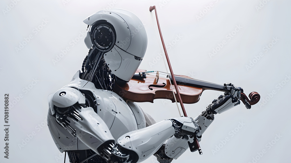 a humanoid robot cyborg plays the violin a humanoid robot cyborg plays the violin