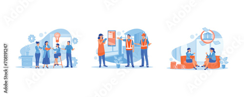 Discuss Information concept. Business team meeting in the meeting room. Engineers and architects renovate the interior of the house. Discuss solving problems in the office. 