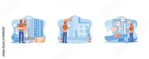Construction site engineer concept. Construction engineer at the project site. The construction engineer provides instructions. Smart construction project management. 