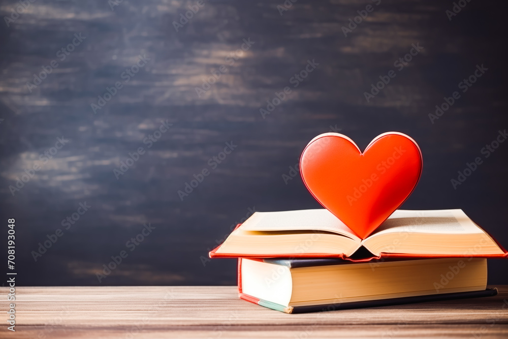 Love reading concept books and little wooden heart blackboard with space for text. Book reading day. Love reading concept books and little wooden heart blackboard with space for text. Book reading day.