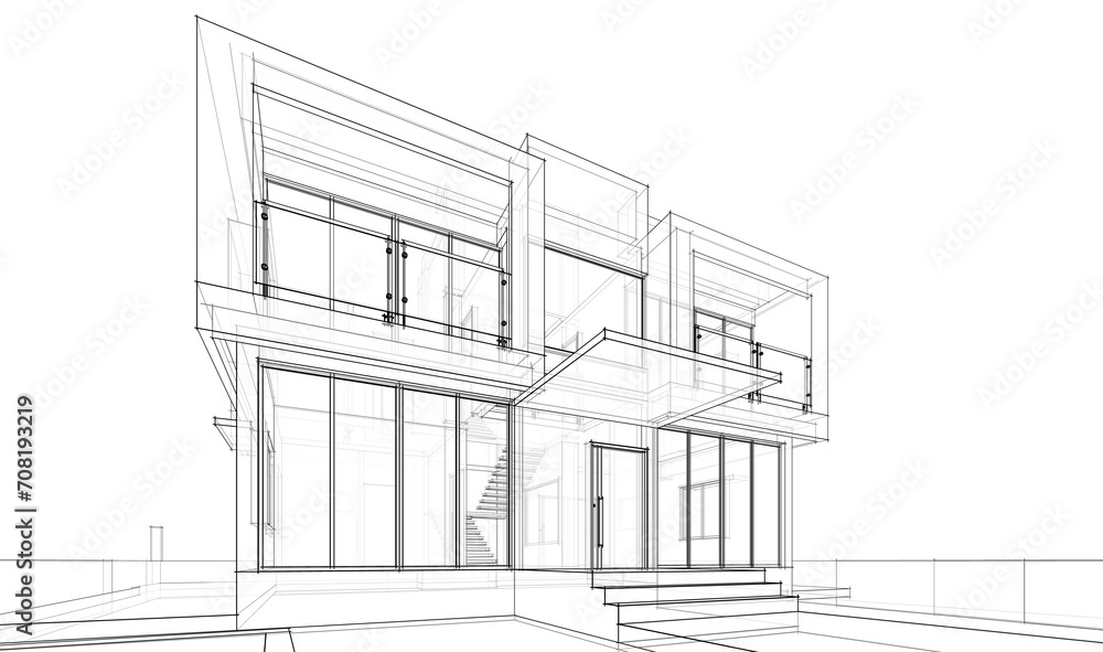 house building sketch architecture 3d illustration