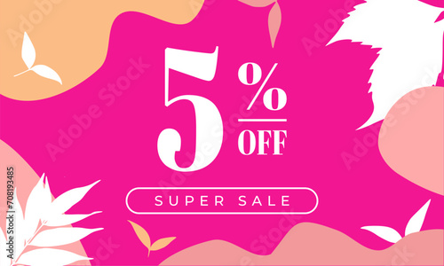 super sale 5% off banner modern minimal set abstract template with pastel-colored stains