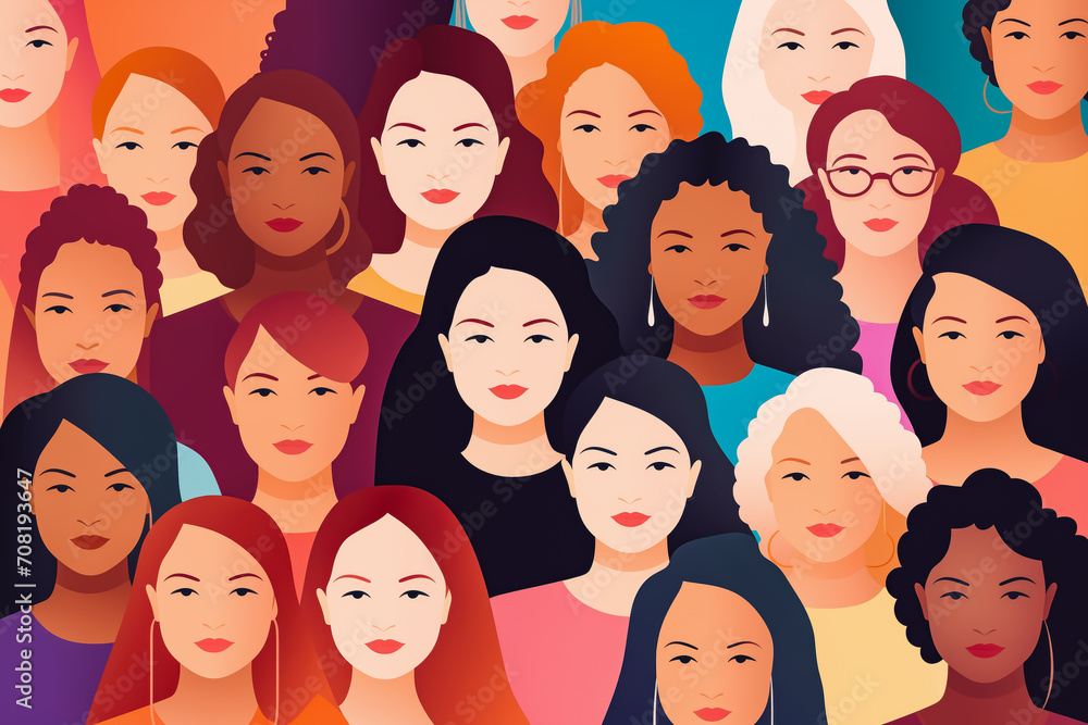 Women's Equality Day, Girls power, diversity, feminism, concept with diverse women faces.