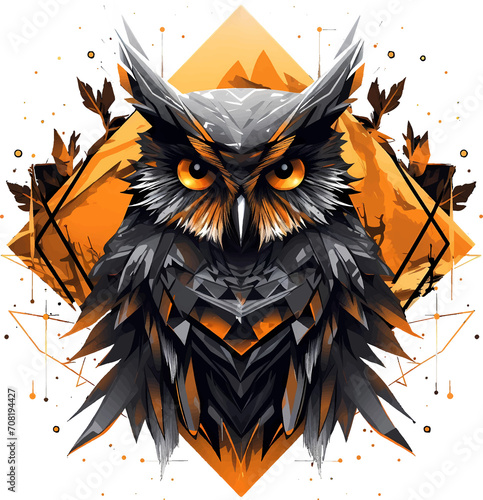 Owl from geometric shapes on transparent background, t-shirt design or sticker ready to print © Ahmad