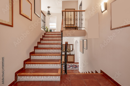 Stair sections of a detached house with old tiled steps