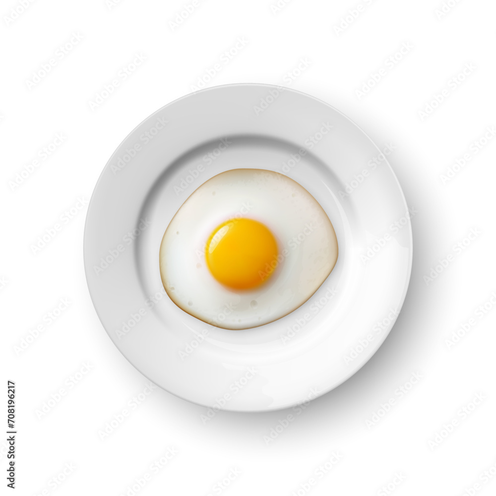 Realistic Vector 3d Fried Egg on a Dish Plate Closeup Isolated in Top View. Design Template of Scrambled Eggs, Fried Egg or Omelette, Breakfast Concept Realistic Vector 3d Fried Egg on a Dish Plate Closeup Isolated in Top View. Design Template of Scrambled Eggs, Fried Egg or Omelette, Breakfast Concept