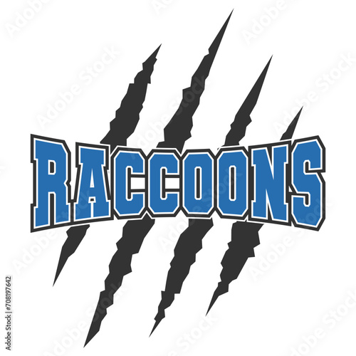 Raccoons sport mascot emblem animal scratch claw stripes spirit school team.