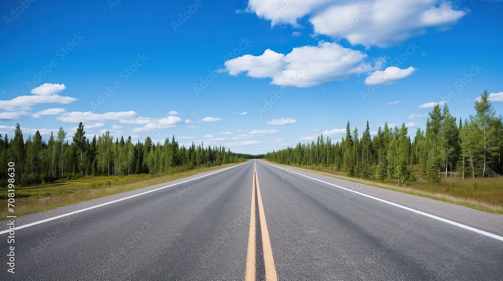 highway in the grassland background of blue sky and bright clouds, long road stretches into the distance. empty street on a beautiful sunny day highway in the grassland background of blue sky and bright clouds, long road stretches into the distance. empty street on a beautiful sunny day