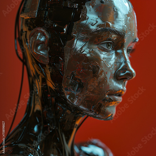 AI-Generated Portrait of a Female Android Robot