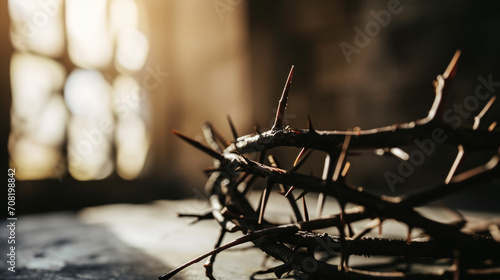 the crown of thorns of Jesus on black background. AI Generative,
