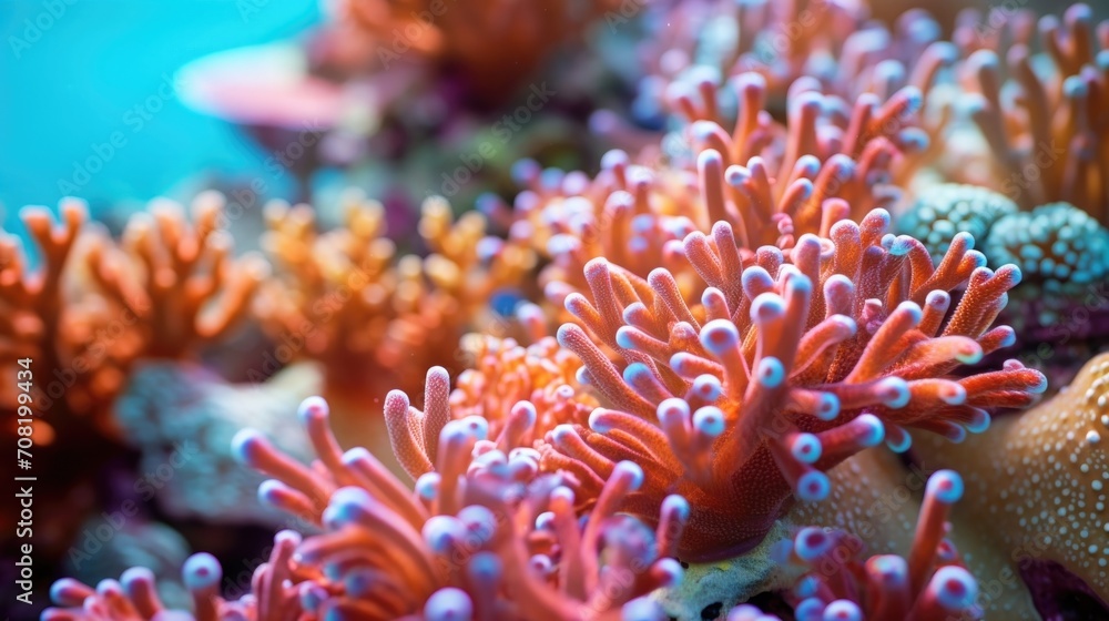 The intricate patterns of dying coral on a closeup of a reef, signifying the devastating impact of ocean acidification. The intricate patterns of dying coral on a closeup of a reef, signifying the devastating impact of ocean acidification.