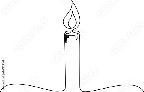Continuous one line drawing of candle light. Romantic burning fire candle single line art vector illustration.
