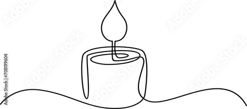 Continuous one line drawing of candle light. Romantic burning fire candle single line art vector illustration.
