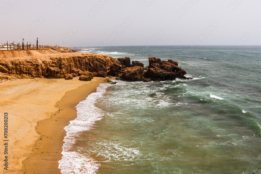 Beautiful natural view of seascape. Moroccan natural view of the sea, sky, rocks and waves. Moroccan atlantic coast.