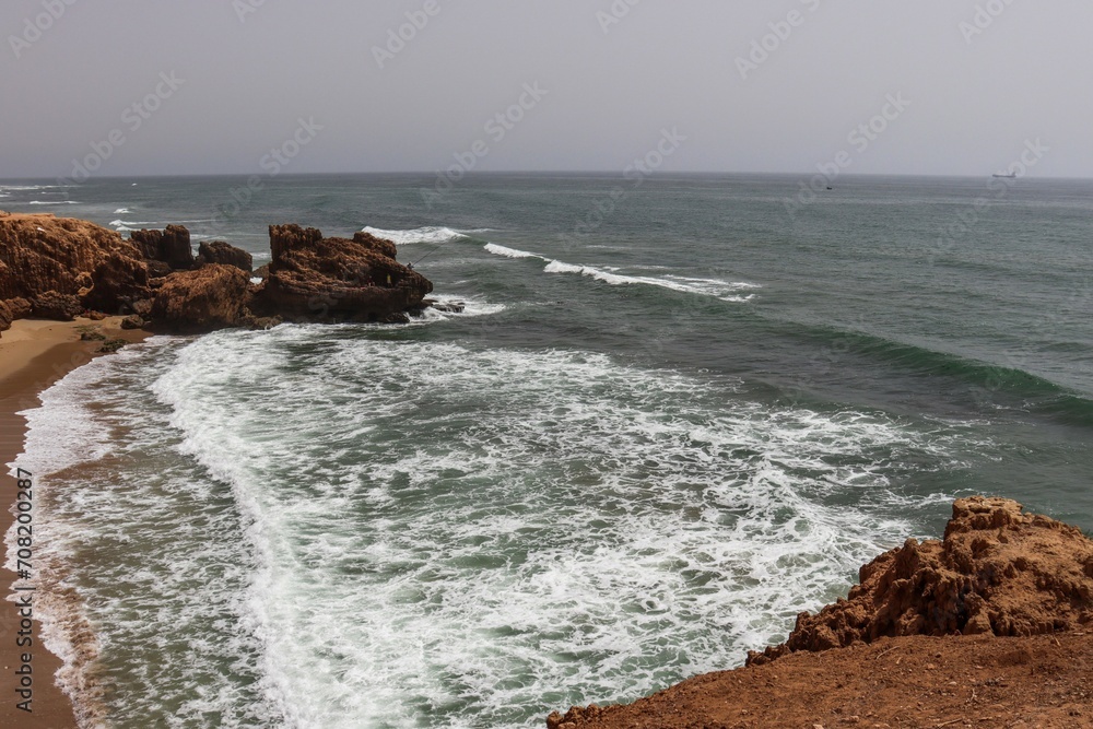 Beautiful natural view of seascape. Moroccan natural view of the sea, sky, rocks and waves. Moroccan atlantic coast.