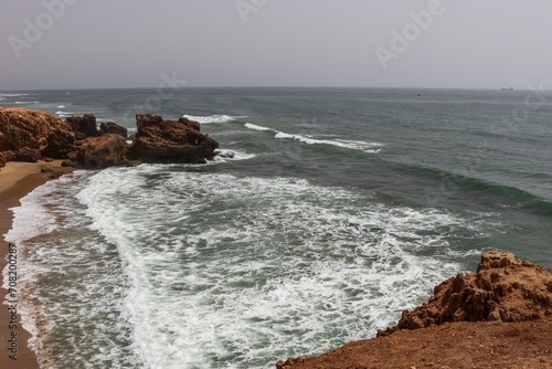 Beautiful natural view of seascape. Moroccan natural view of the sea, sky, rocks and waves. Moroccan atlantic coast.