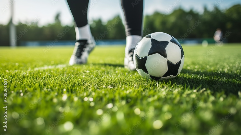 Soccer Player in Action. Close-Up Dribbling Ball on Field Soccer Player in Action. Close-Up Dribbling Ball on Field