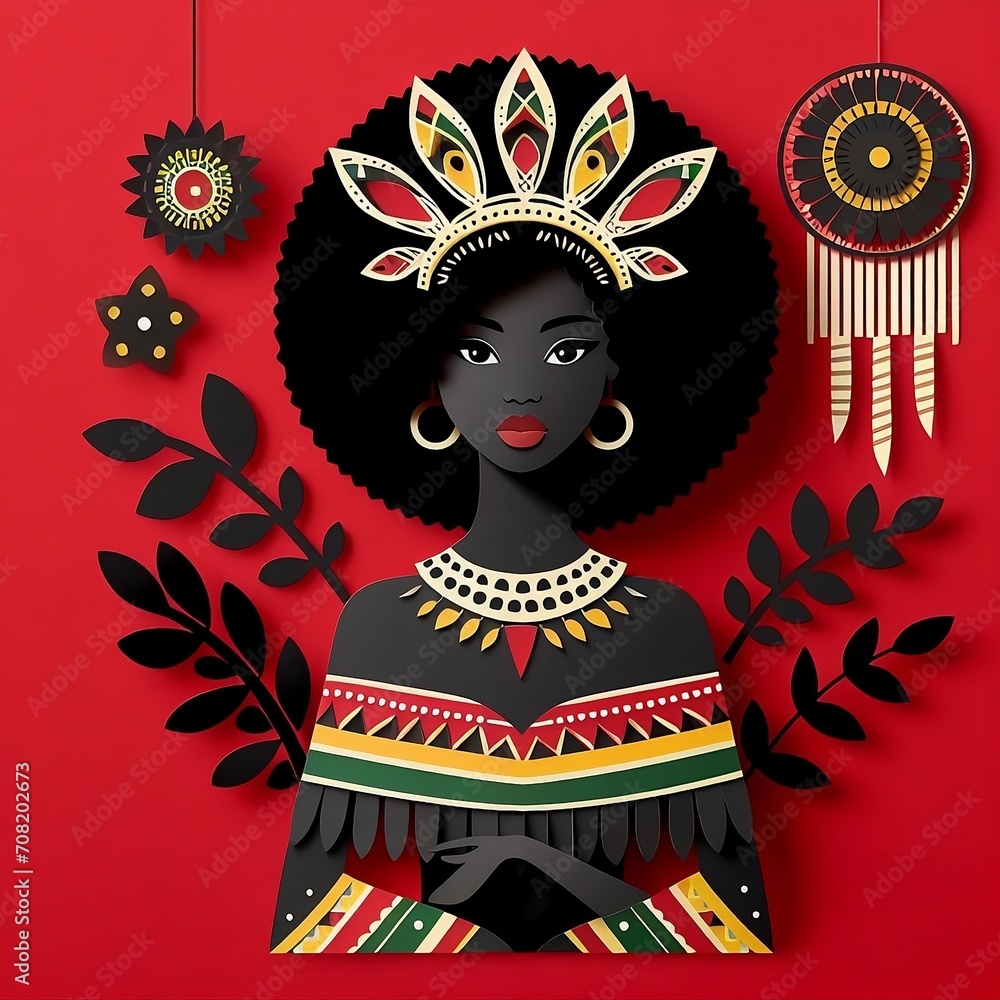 Black Woman Presenting Her Rich Culture. African American Woman wear traditional Attire   on a Black History Month. Woman in her National Cost created with generative ai