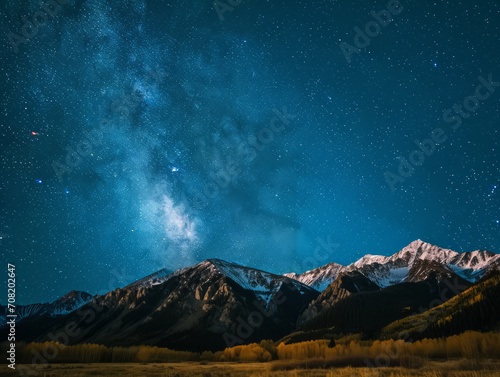 Milky way over the mountains at night with yellow and blue sky © koala studio