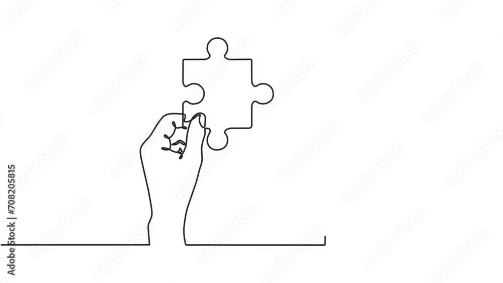 Animated video of a hand combining Puzzle pieces in a continuous line ...