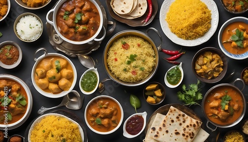 Assorted indian food on black background