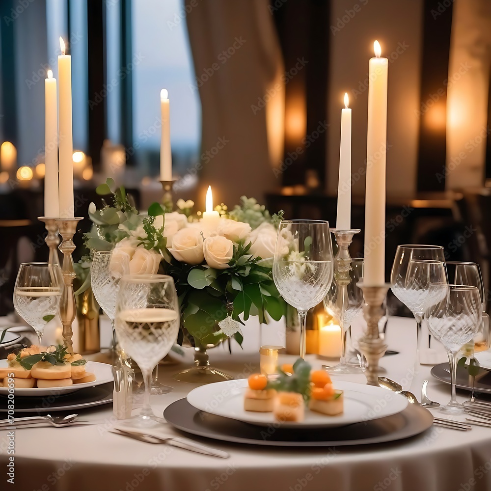 Elegant and select wedding decoration restaurant table Wine Glass and appetizers, on the bar table Soft light and romantic atmosphere dinner service menue guests candle Elegant and select wedding decoration restaurant table Wine Glass and appetizers, on the bar table Soft light and romantic atmosphere dinner service menue guests candle