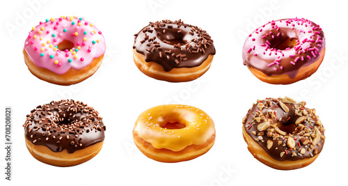 collection set of donuts in different flavors isolated on a transparent background