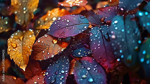 beautiful colorful leaves raindrops