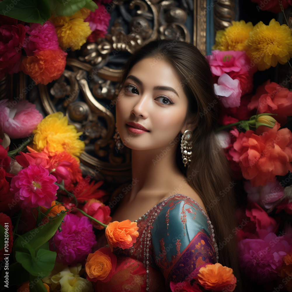 Portrait of a beautiful woman with flower. Portrait of a beautiful woman with flower.