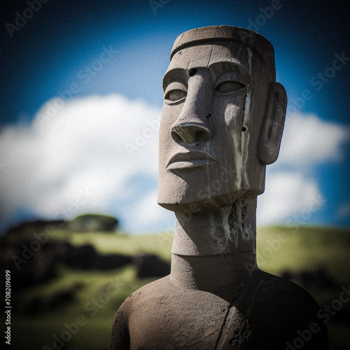 AI-Created Moai Sculpture Portrait, Eastern Islands