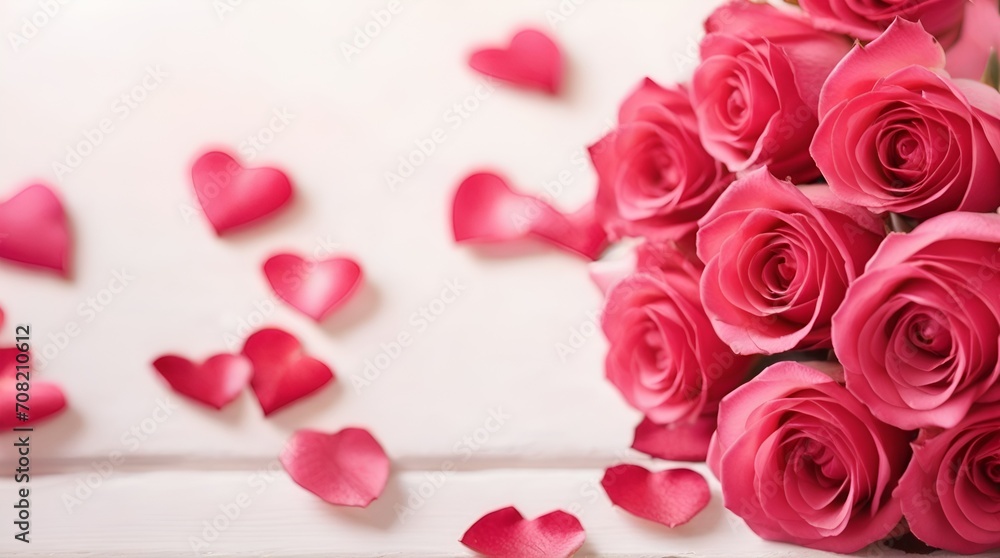 pink roses on light pink illuminated by the sun background and bokeh with copy space. Valentines day, birthday or anniversary. pink roses on light pink illuminated by the sun background and bokeh with copy space. Valentines day, birthday or anniversary.