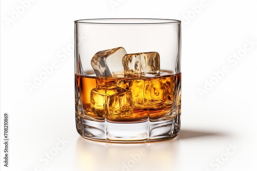 Elegant whisky glass isolated on a clean white background with ample copy space for text placement