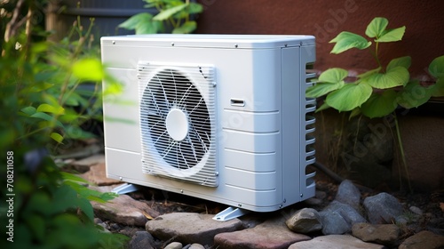 sustainable and clean energy air source heat pump installed in residential building
