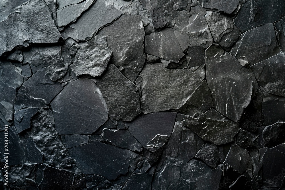 Black crumpled paper texture in low light background, black stone texture wallpaper