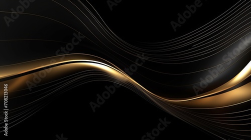 Abstract shiny color gold wave design element .golden curved yellow lines .with sparkling effect on dark background .Used for template or background, banner.