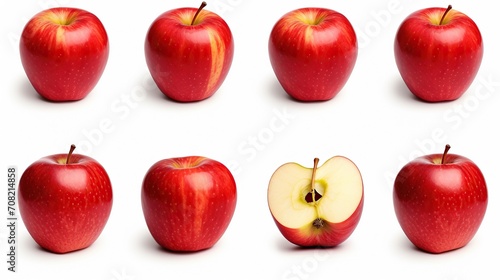 Red Apple Fruit. Fresh ripe red apple. A set of whole and sliced apples. Collection of red apples. white background