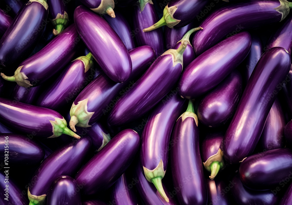 Heap of eggplants, top view, aubergine texture Heap of eggplants, top view, aubergine texture