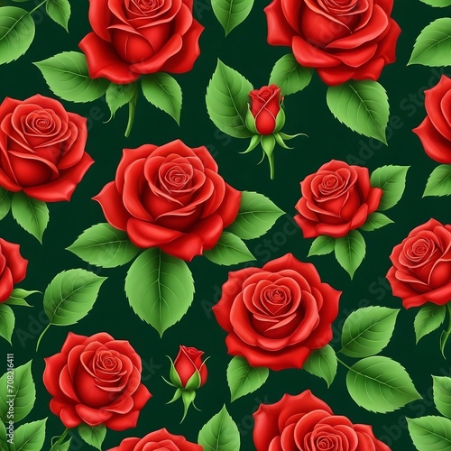 Beautiful red roses graphics vector illustration. Isolated red roses and leaves decorative background. Generative AI